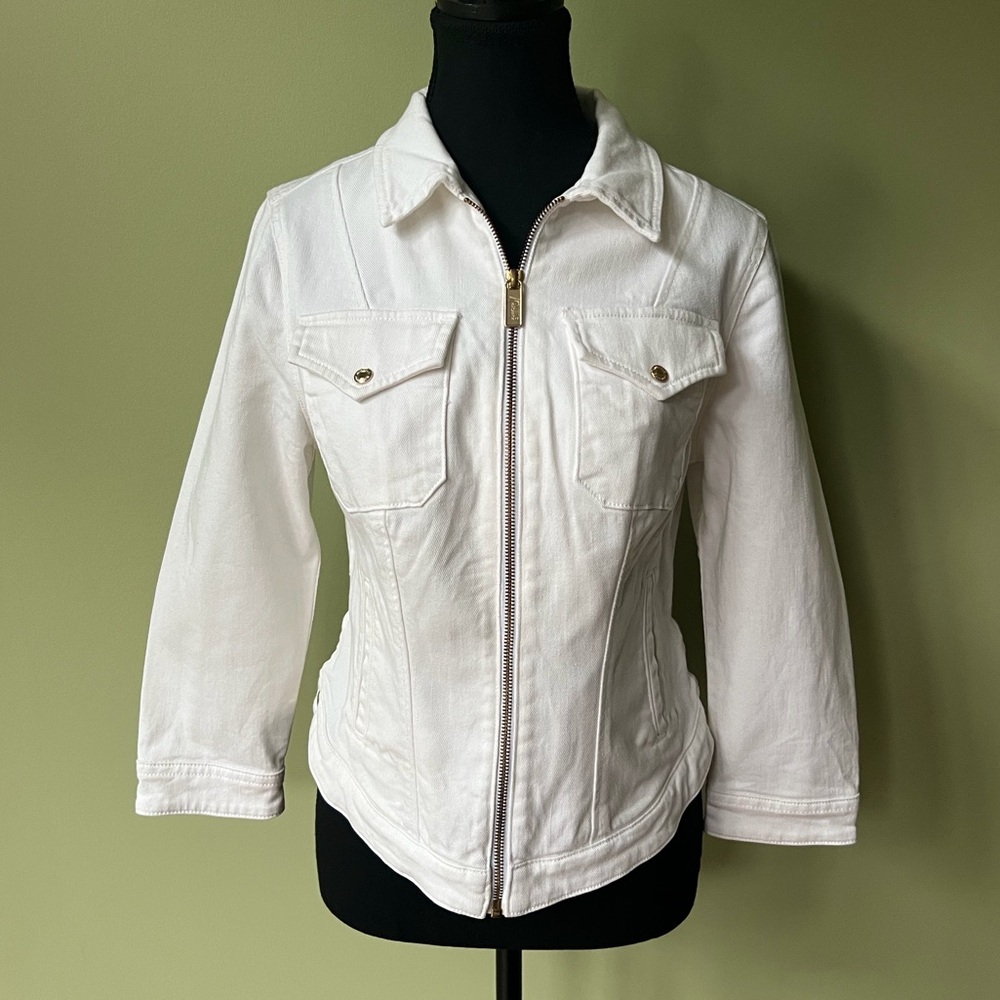 🔥 FINAL SALE $15 Marciano Luxe Denim Collared Zip Slit Pocket 3/4 Sleeve Jacket